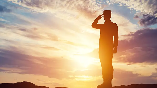 military salute in the sunset
